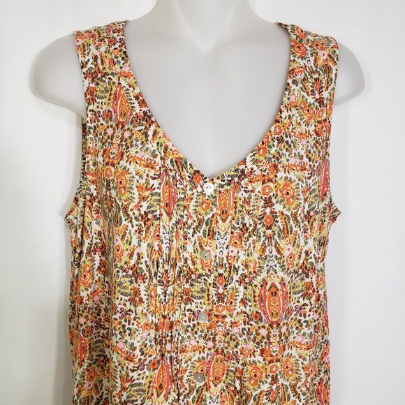 J. Jill Womens Tunic Tank Top Size XS Orange Floral Print Button Up Sleeveless - Picture 3 of 11